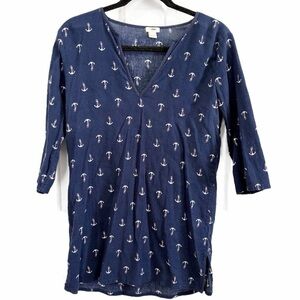 J. Crew Navy Anchor Print Blouse Size Small